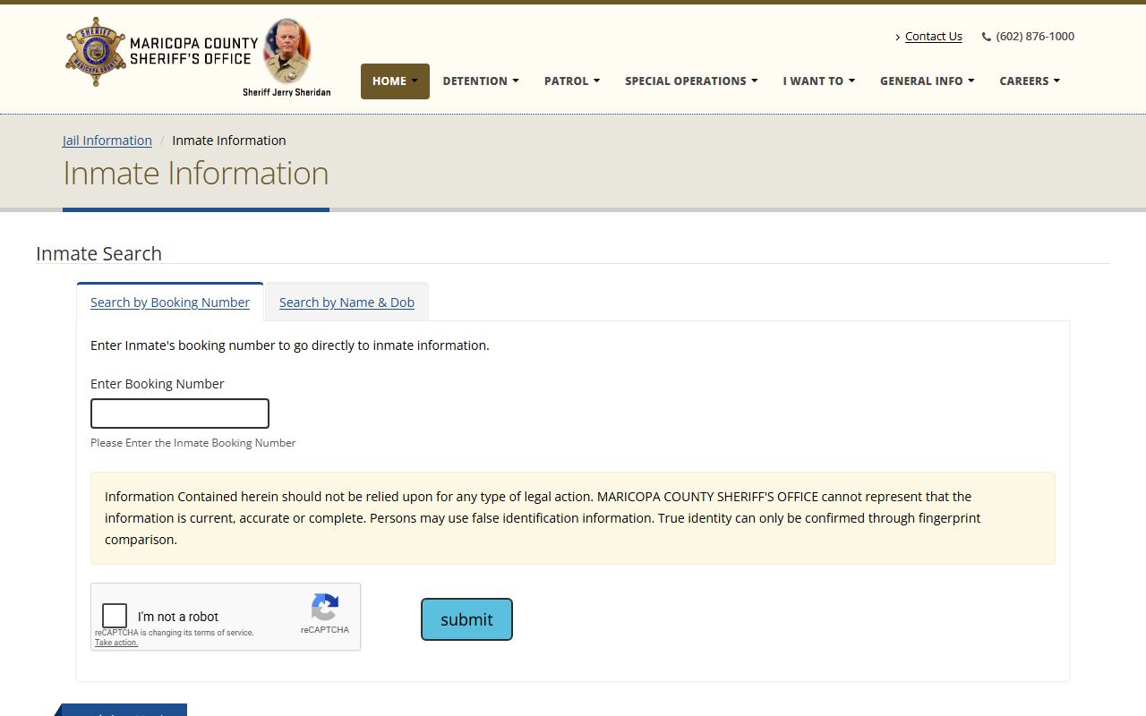 Maricopa County inmate population MCSO inmate search fields