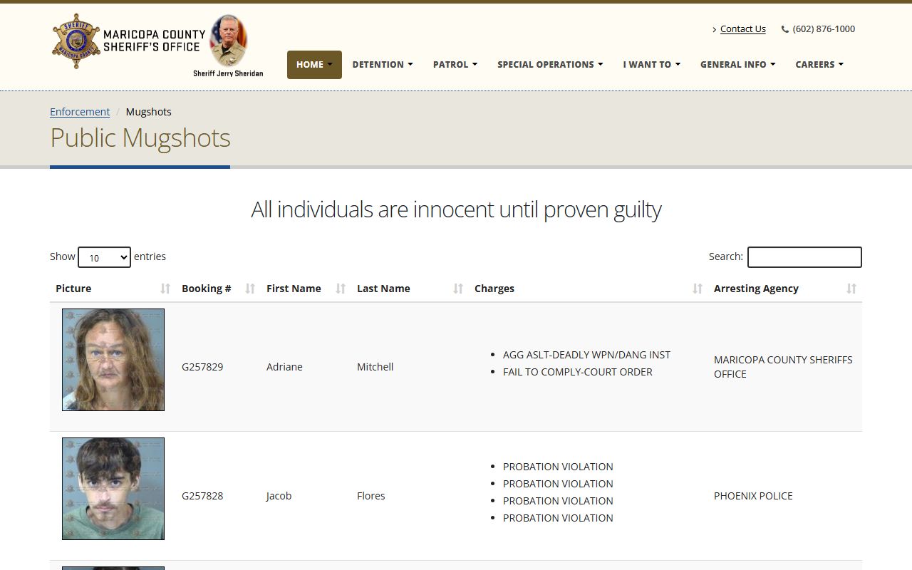 Maricopa County jail mugshots MCSO mugshot lookup page